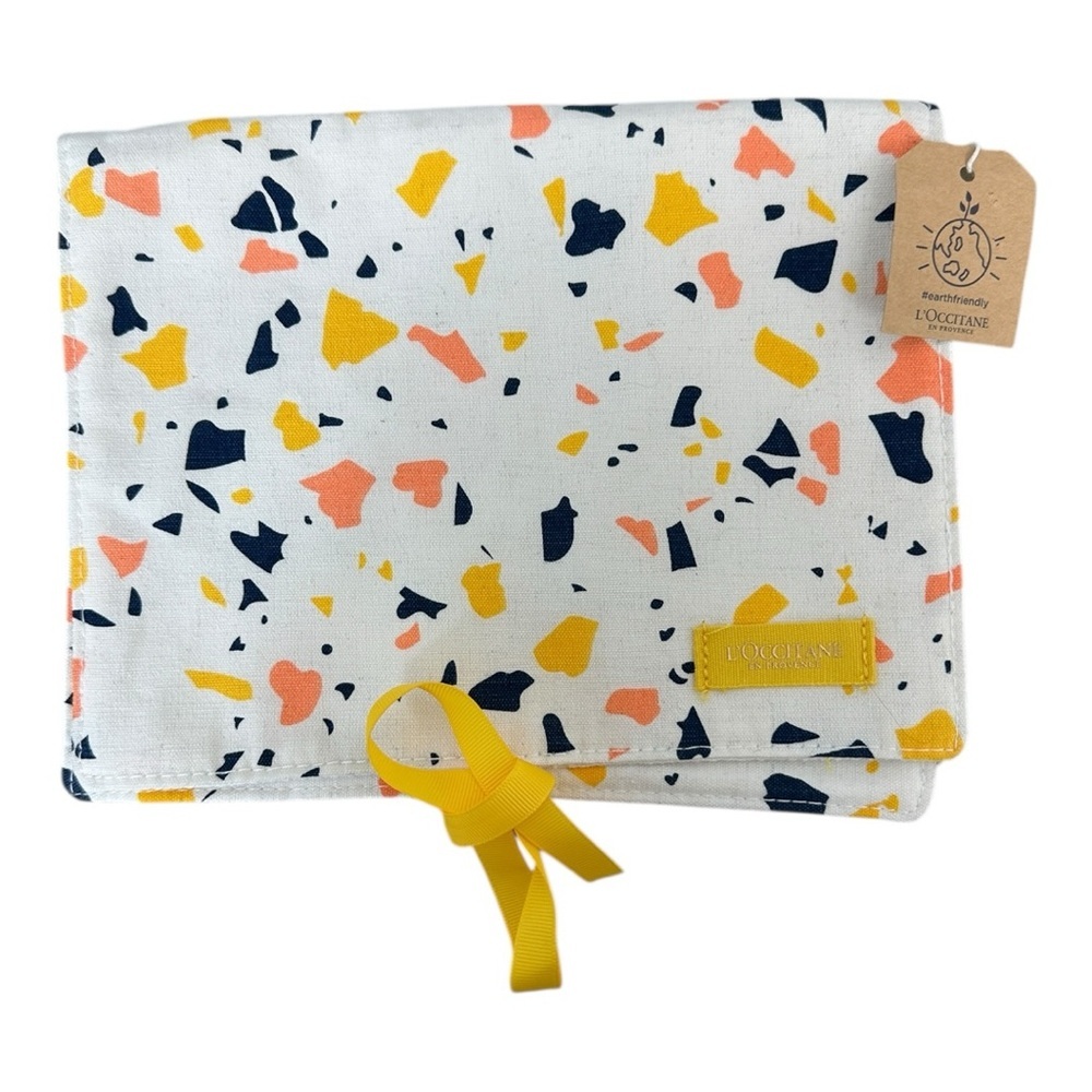 L'Occitane foldable travel cosmetic pouch terrazzo pattern